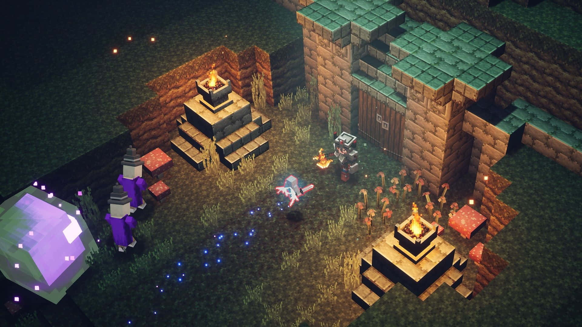 Minecraft, village, night, Full HD Desktop Wallpaper