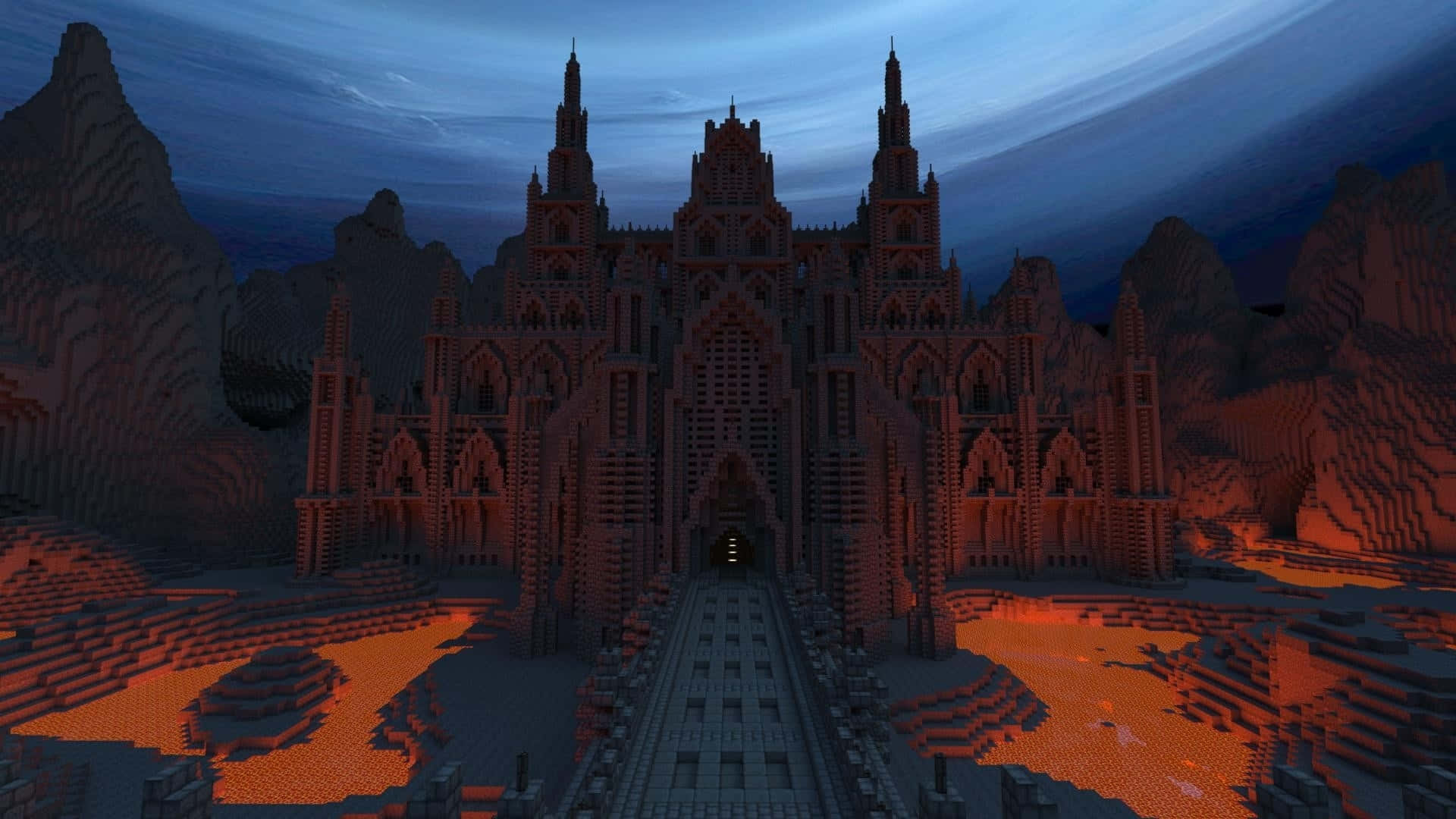 Minecraft Map, redstone constructions, gothic cathedral, Full HD Desktop Wallpaper