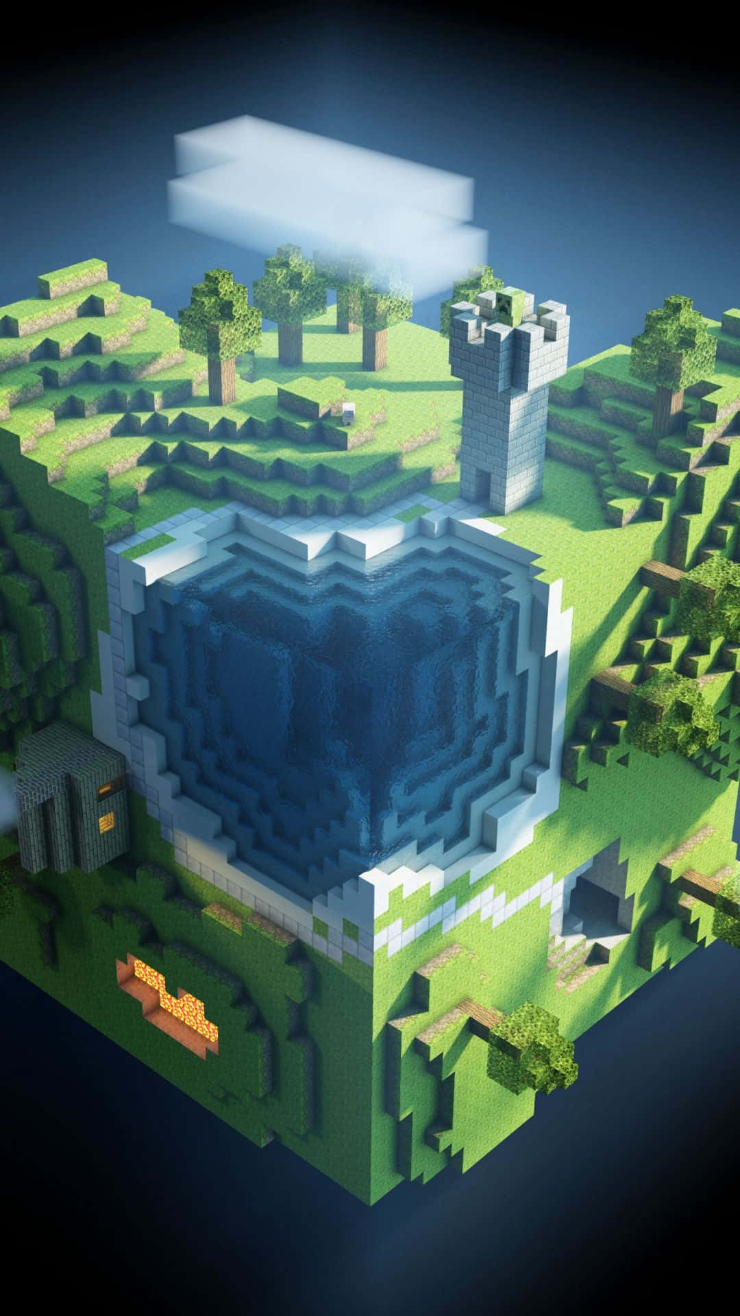 Minecraft, Android, pixelated Minecraft island, Full HD Phone Wallpaper