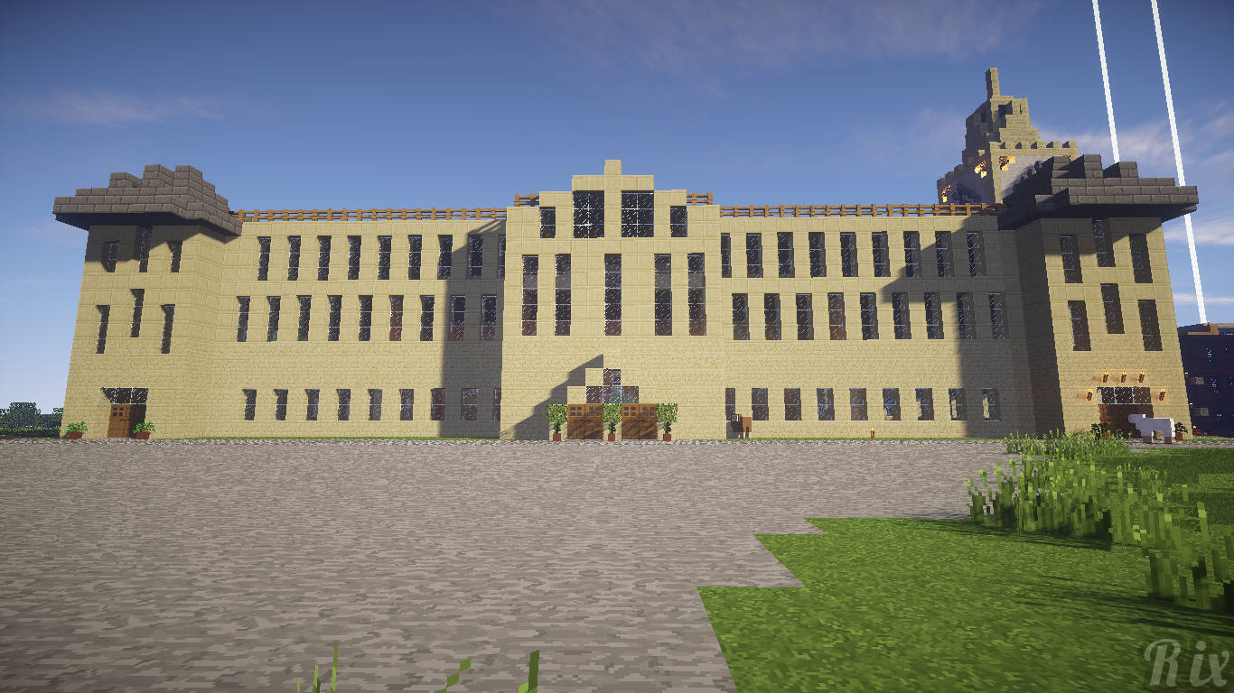 Minecraft, beige stone walls, dark windows, HD Desktop Wallpaper
