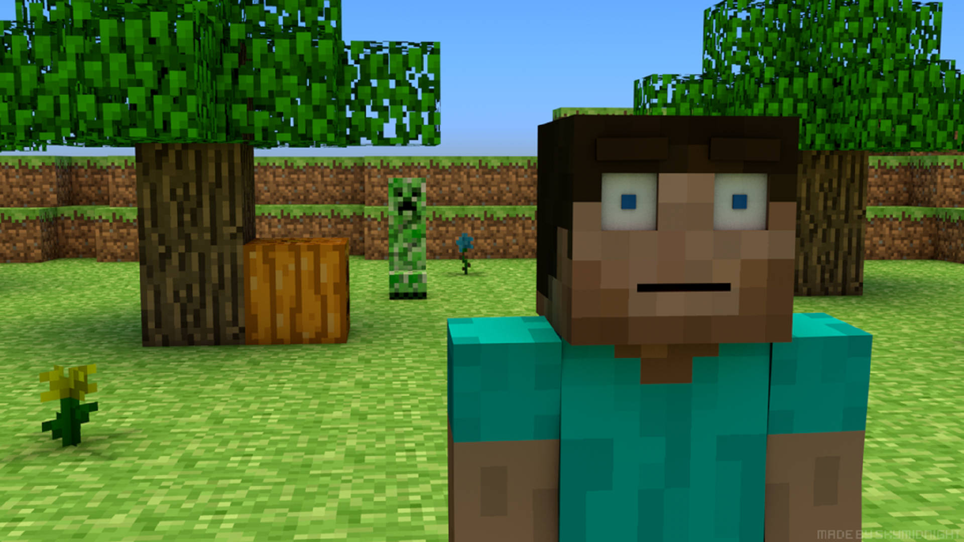 Minecraft, pixelated, grassy field, Full HD Desktop Wallpaper