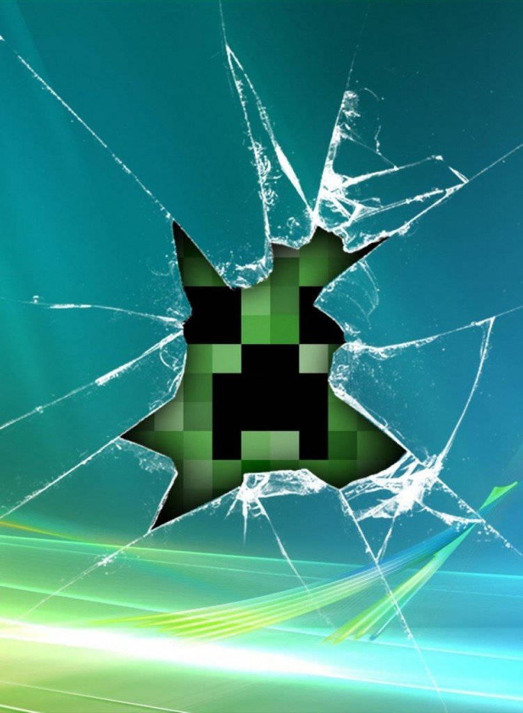 Minecraft, creeper, crack screen, SD Phone Wallpaper