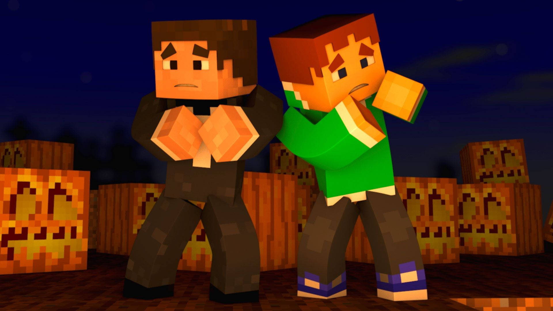 Minecraft, PC, scared characters, Full HD Desktop Wallpaper