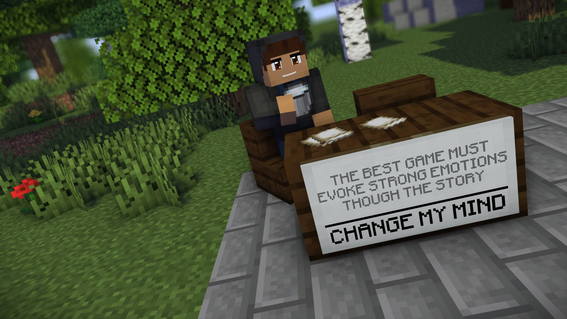 Minecraft, Minecraft character, wooden desk, Full HD Desktop Wallpaper