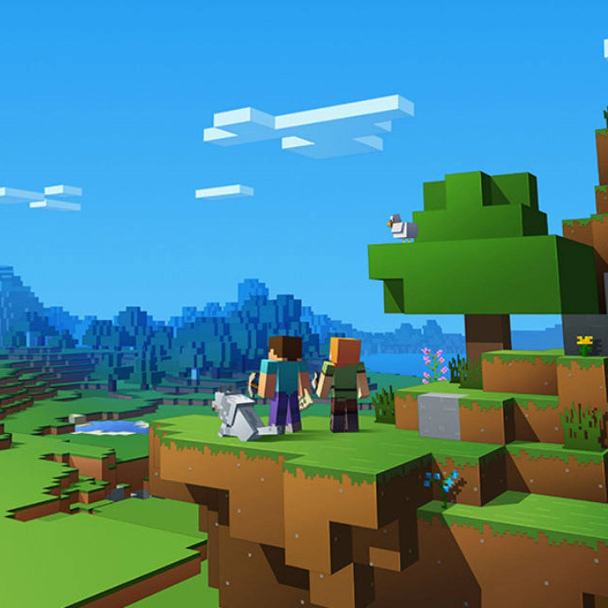 Minecraft, blocky, grassy cliff, SD Desktop Wallpaper