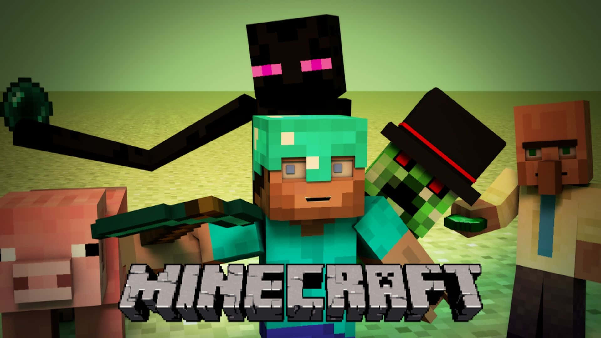 Minecraft, pig zombie, blocky mobs, Full HD Desktop Wallpaper