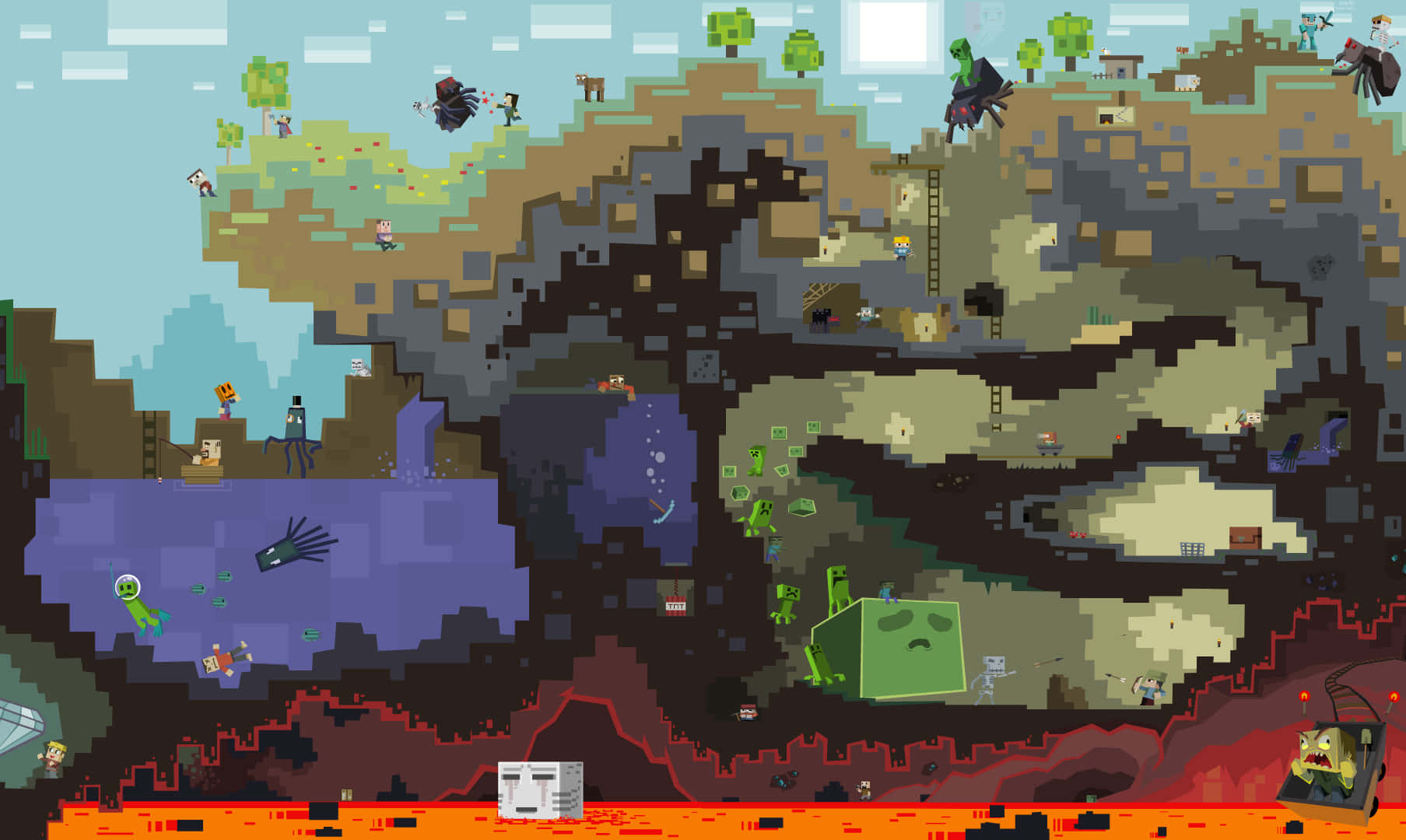 Minecraft, green zombies, lava, HD Desktop Wallpaper