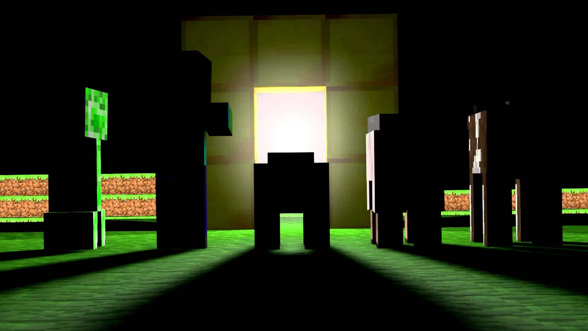 Minecraft Mobs, blocky characters, glowing doorway, Full HD Desktop Wallpaper