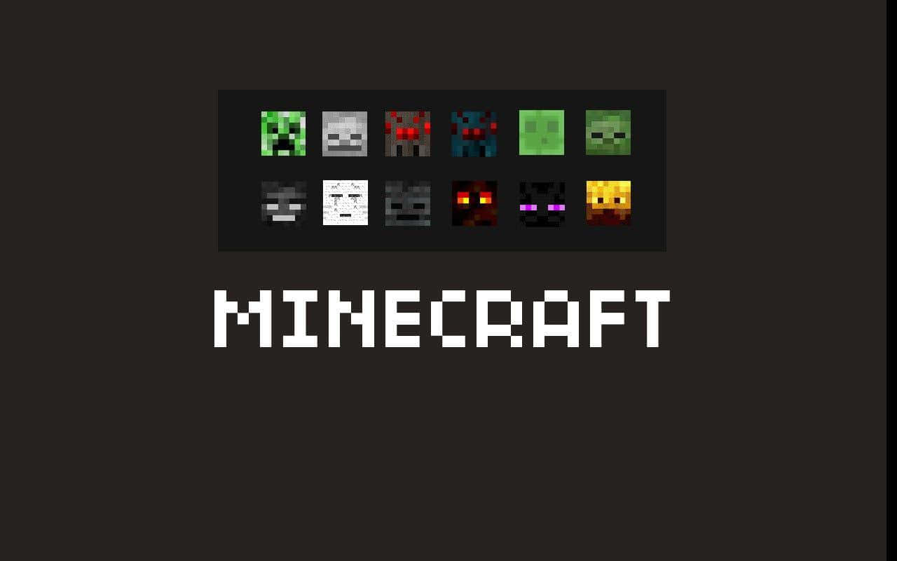 Minecraft, Minecraft logo, iconic mob heads, HD Desktop Wallpaper