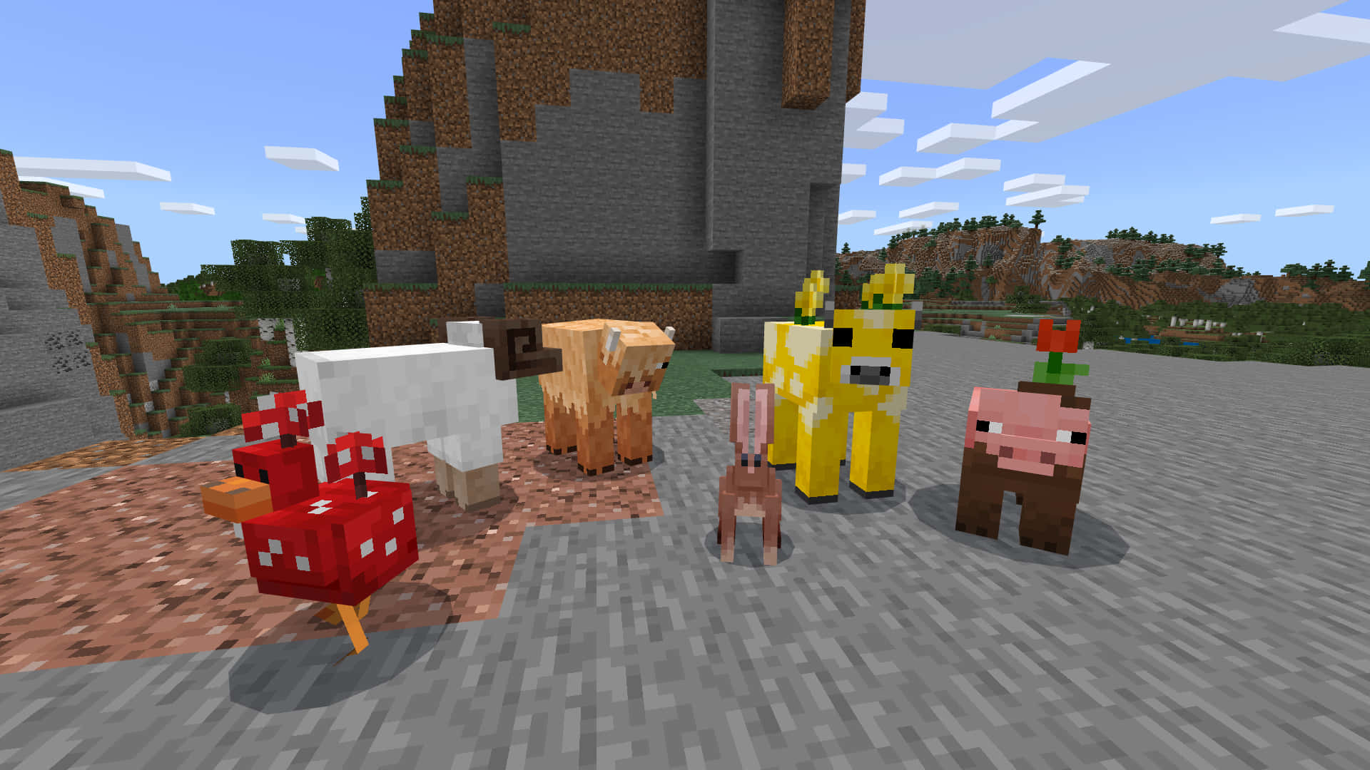 Minecraft, chicken, cow, Full HD Desktop Wallpaper