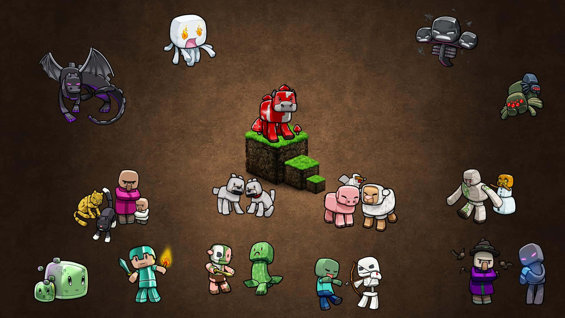 Minecraft, Minecraft Mobs, dirt floor, Full HD Desktop Wallpaper