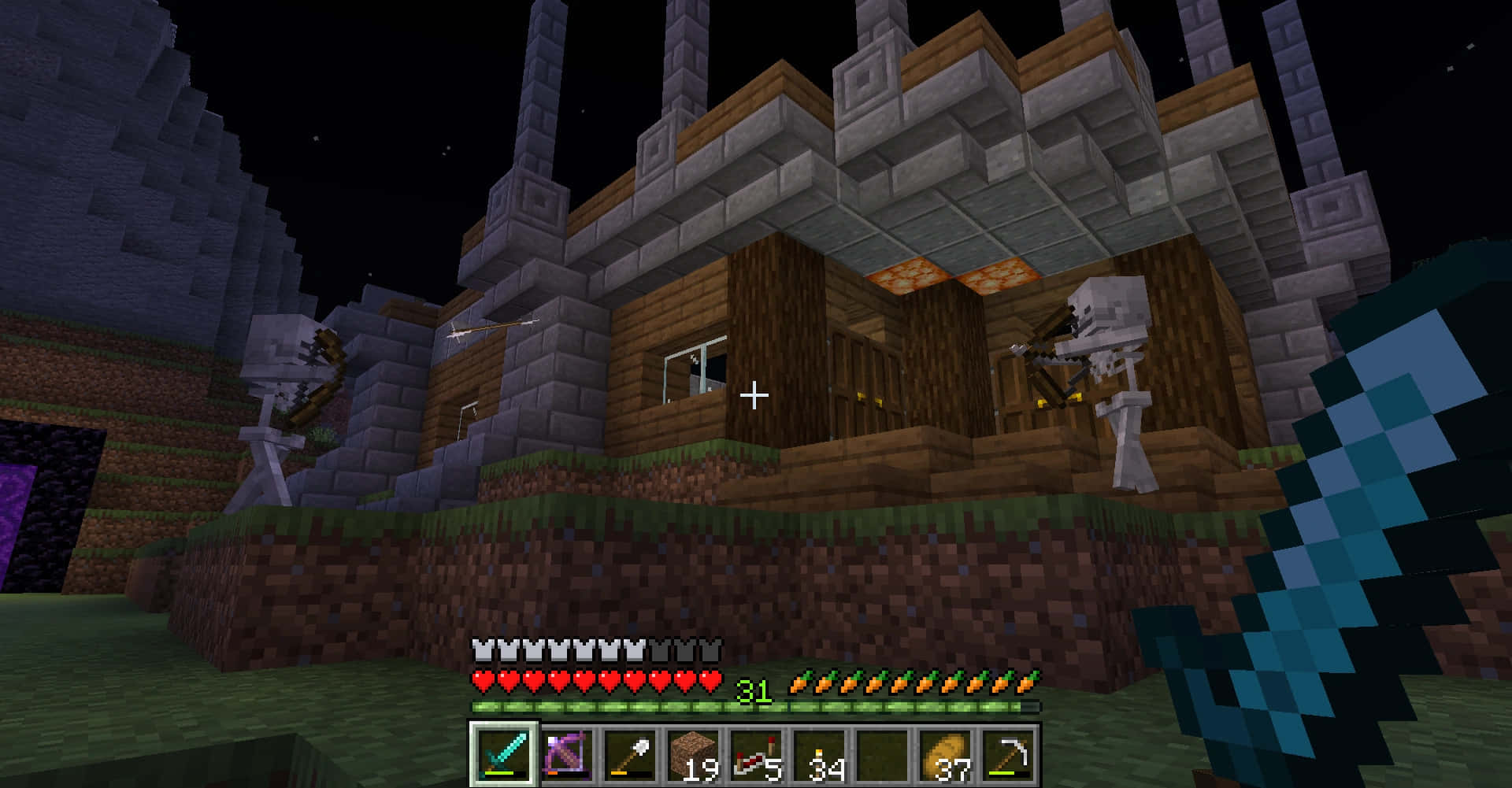 Minecraft, diamond sword, night, Full HD Desktop Wallpaper