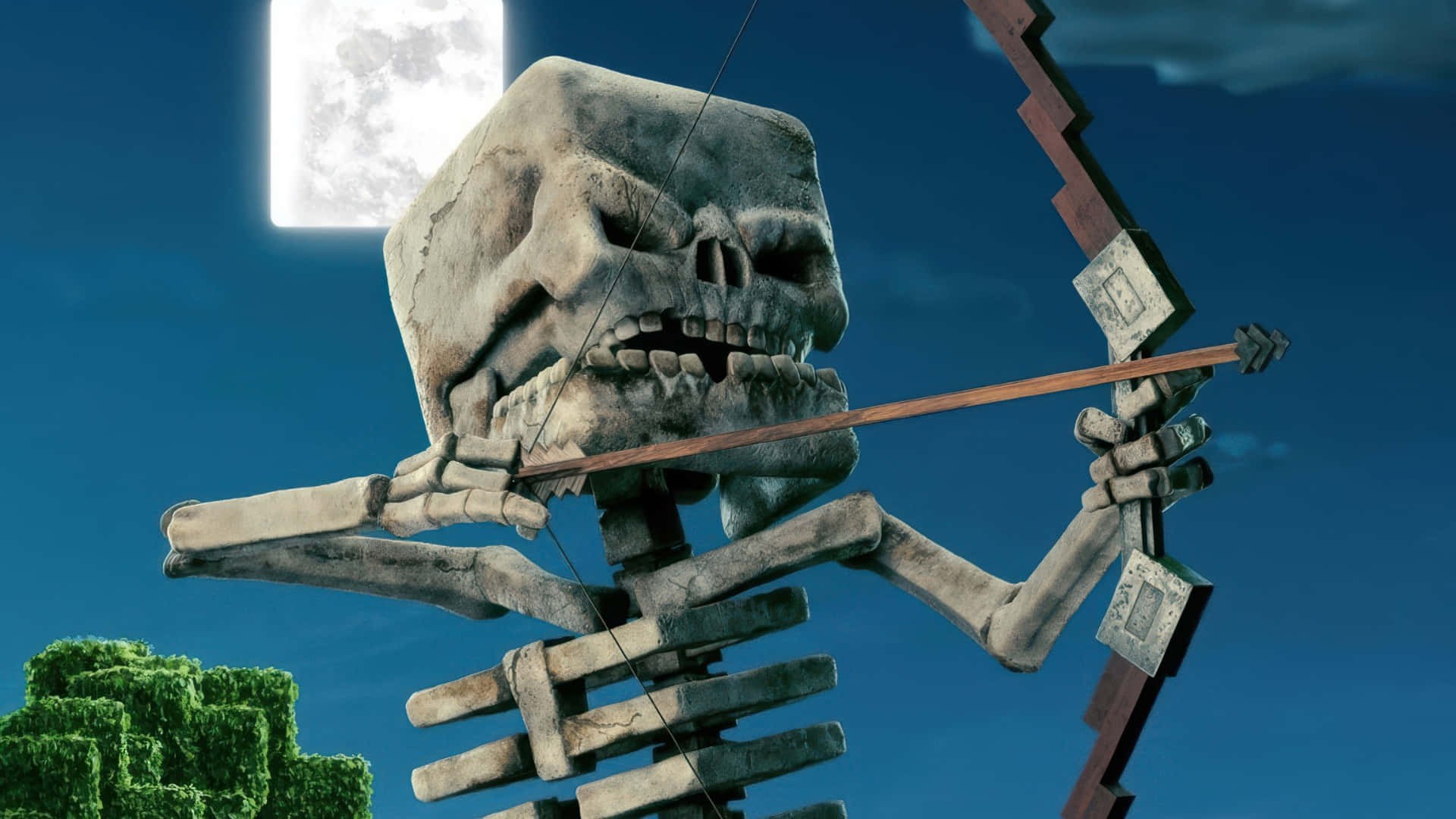 Minecraft Movie, skeleton archer, glowing moon, Full HD Desktop Wallpaper