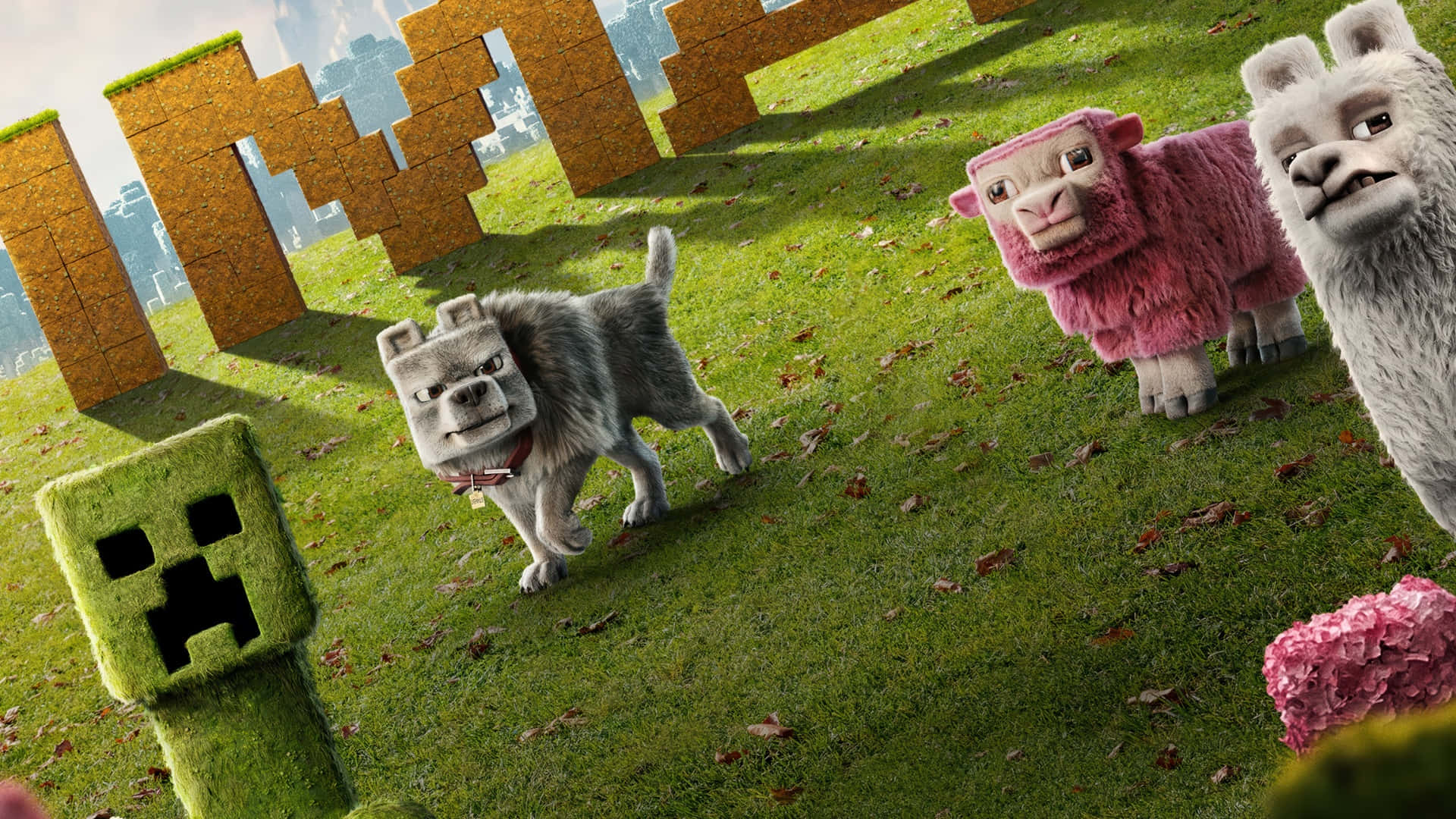 Minecraft Movie, creeper, dog, Full HD Desktop Wallpaper