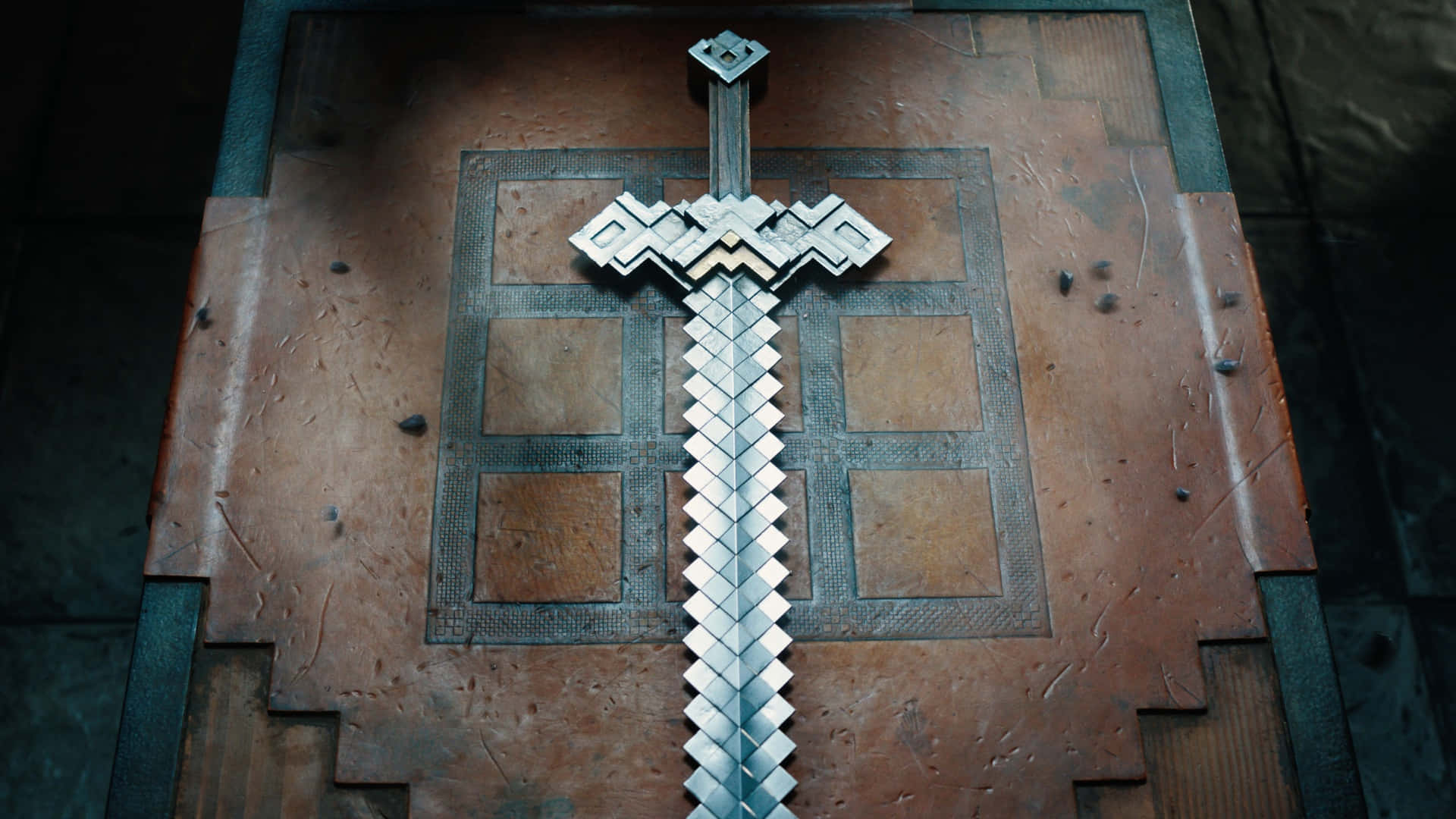 Minecraft Movie, legendary sword, diamond-patterned blade, Full HD Desktop Wallpaper