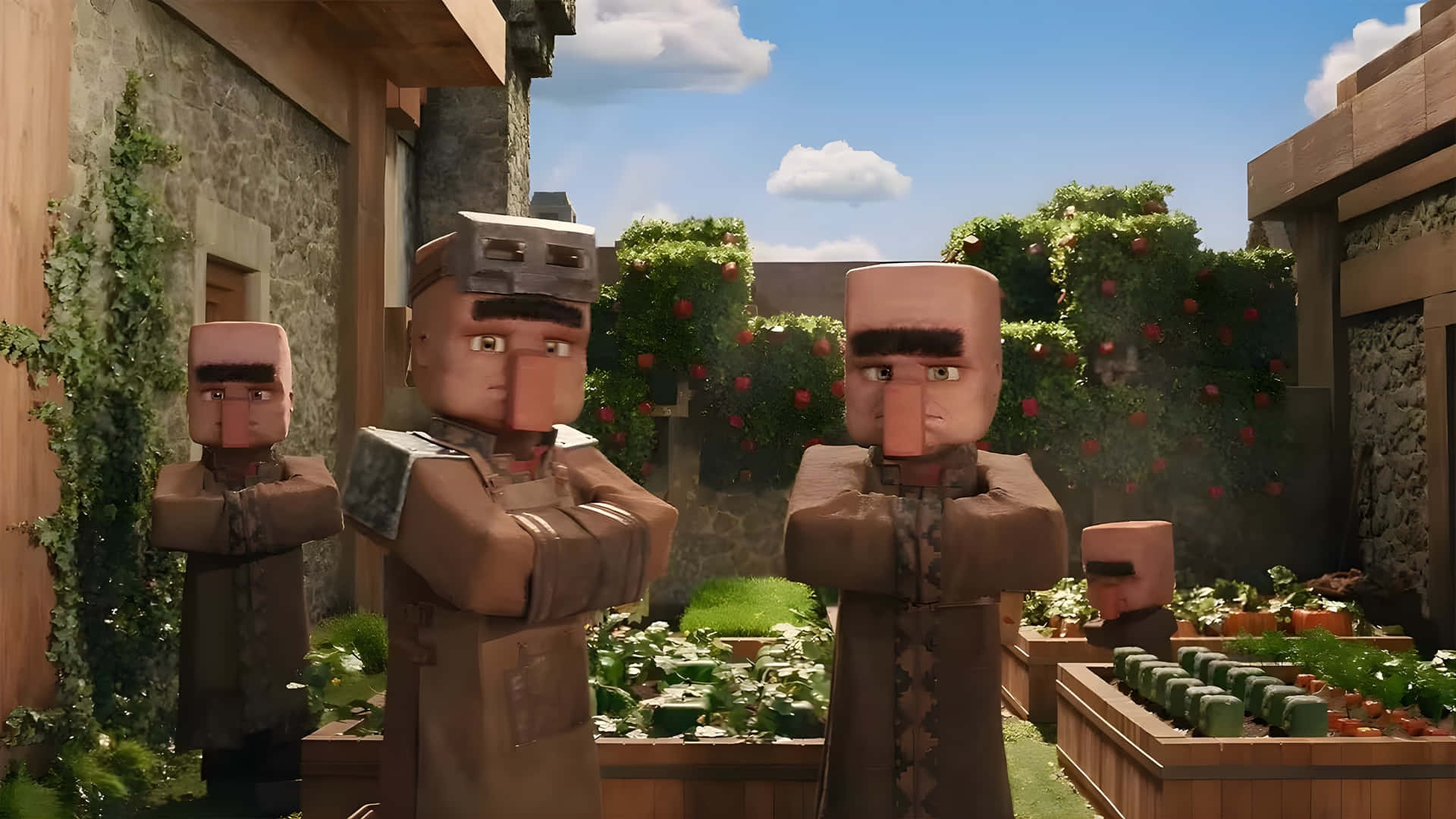 Minecraft Movie, villagers, blocky, Full HD Desktop Wallpaper