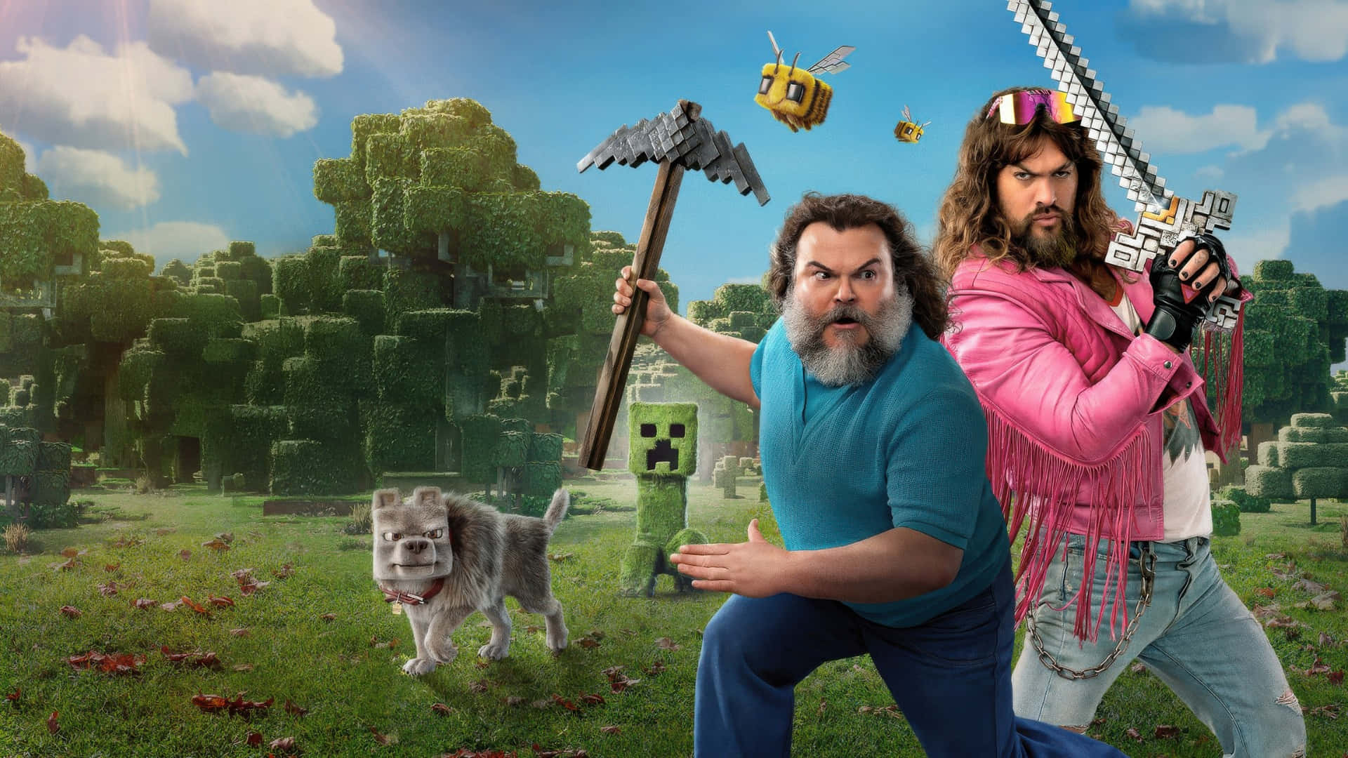 Minecraft Movie, pickaxe, sword, Full HD Desktop Wallpaper