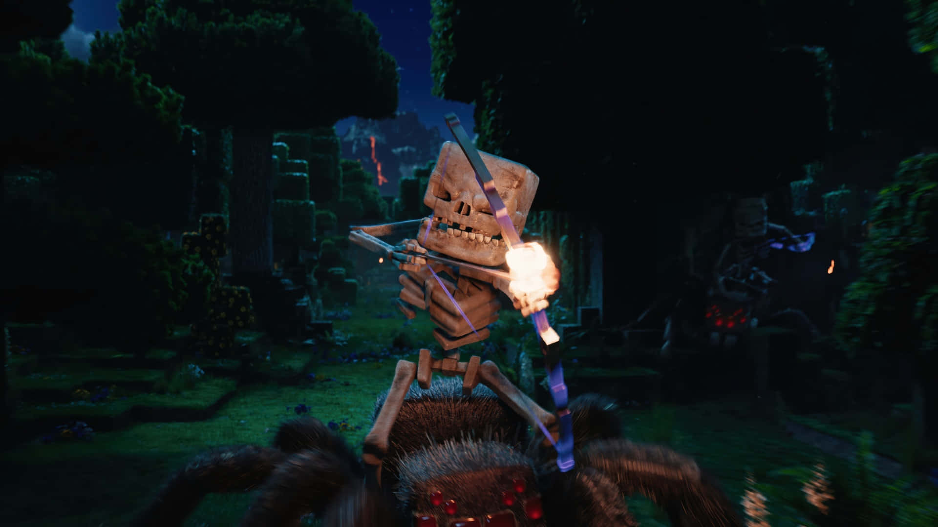 Minecraft Movie, skeleton archer, flaming arrow, Full HD Desktop Wallpaper