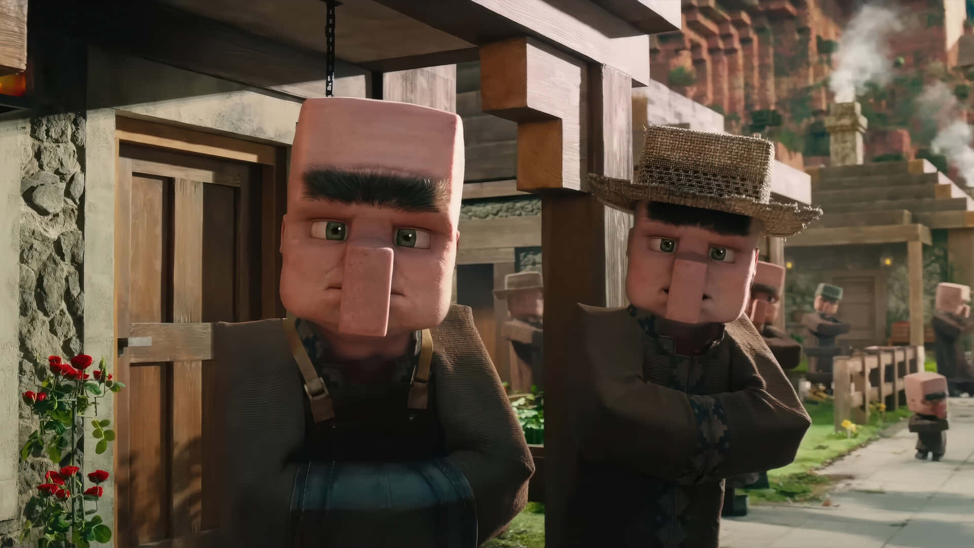 Minecraft Movie, villagers, blocky, Full HD Desktop Wallpaper