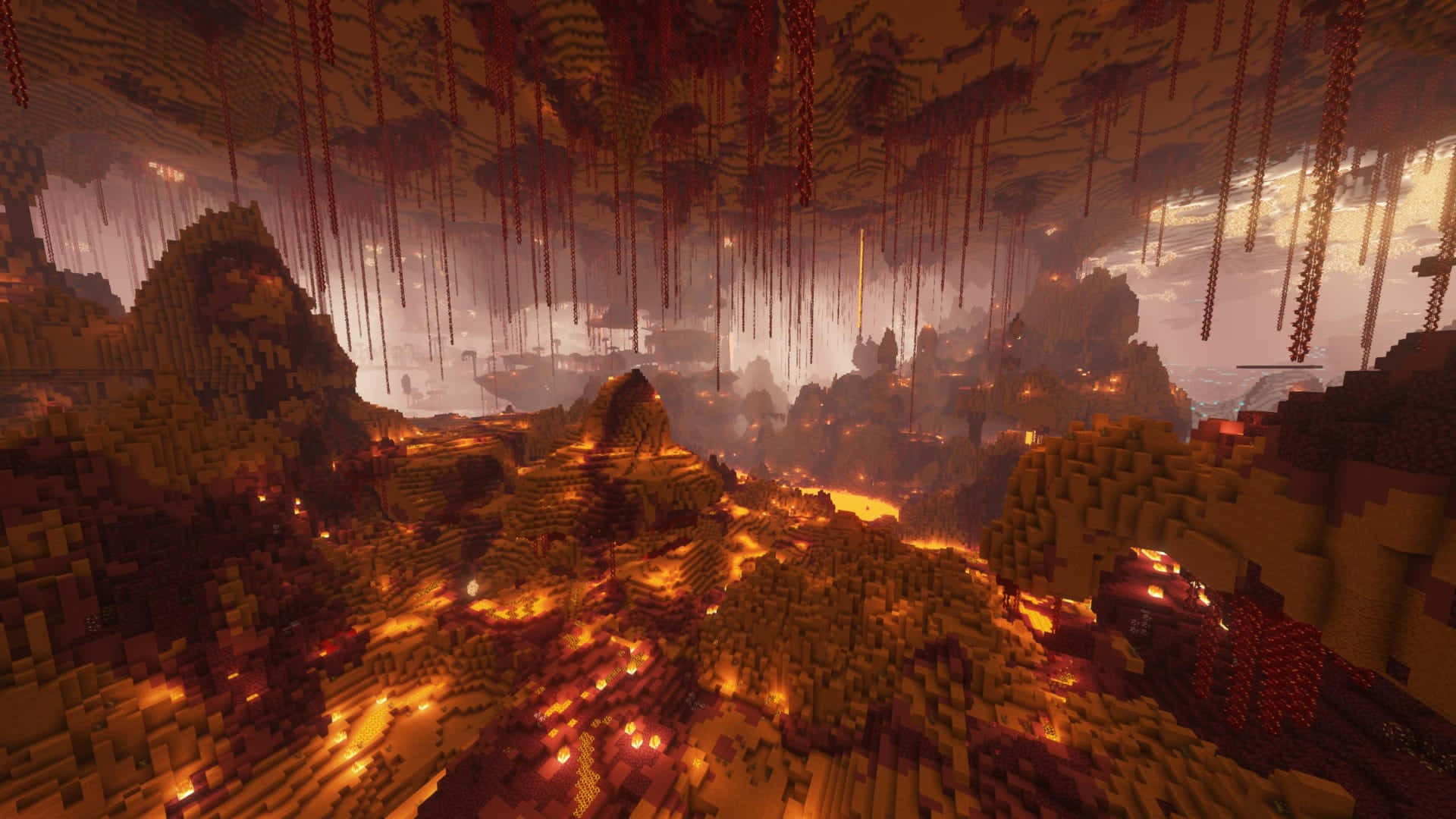 Minecraft, lava rivers, red vines, Full HD Desktop Wallpaper