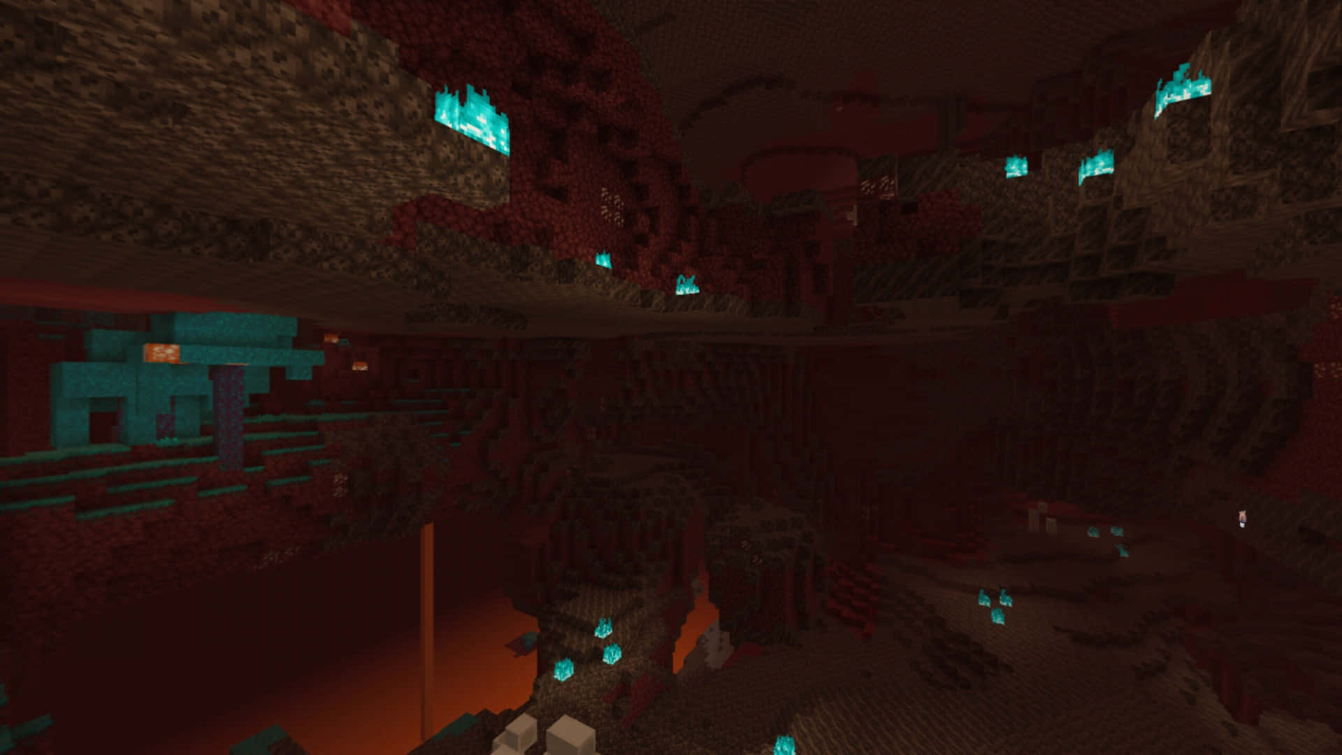 Minecraft Nether, dimly lit, glowing blue netherrack, Full HD Desktop Wallpaper