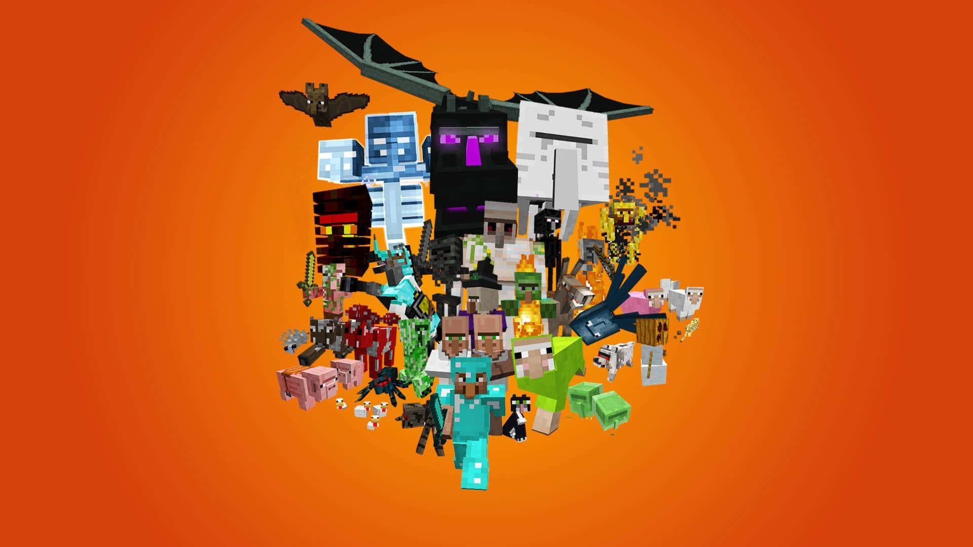 Minecraft, Mobs, orange gradient, Full HD Desktop Wallpaper