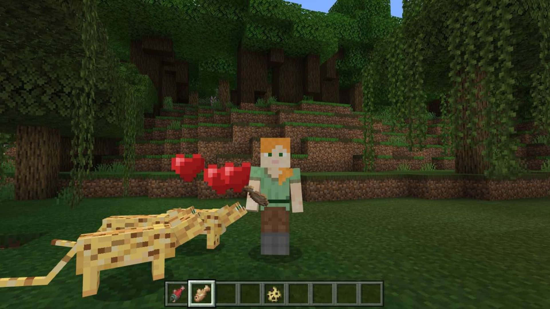 Minecraft Ocelot, leopard companion, lush forest, Full HD Desktop Wallpaper