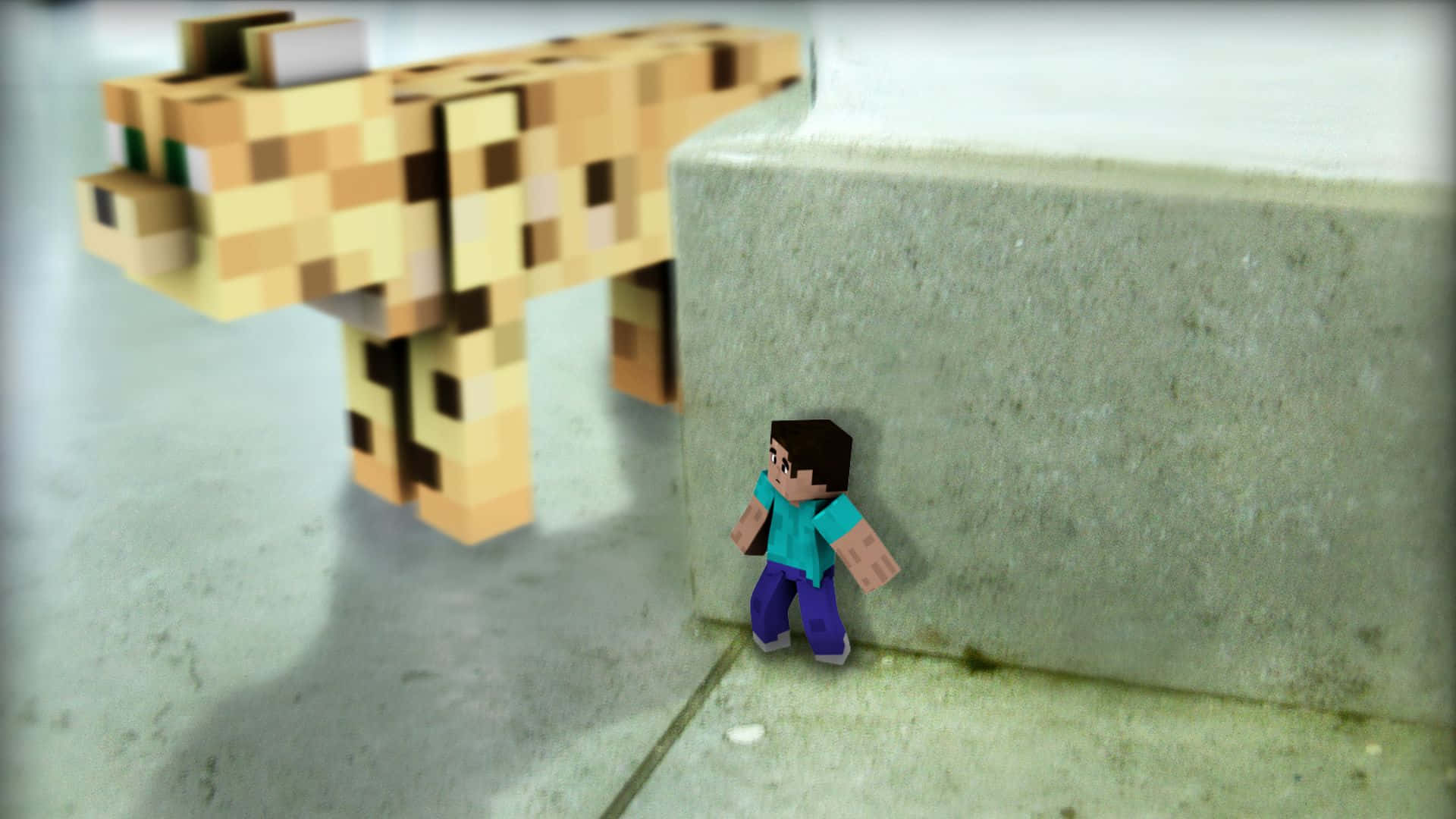 Minecraft Ocelot, pixelated cheetah, concrete room, Full HD Desktop Wallpaper