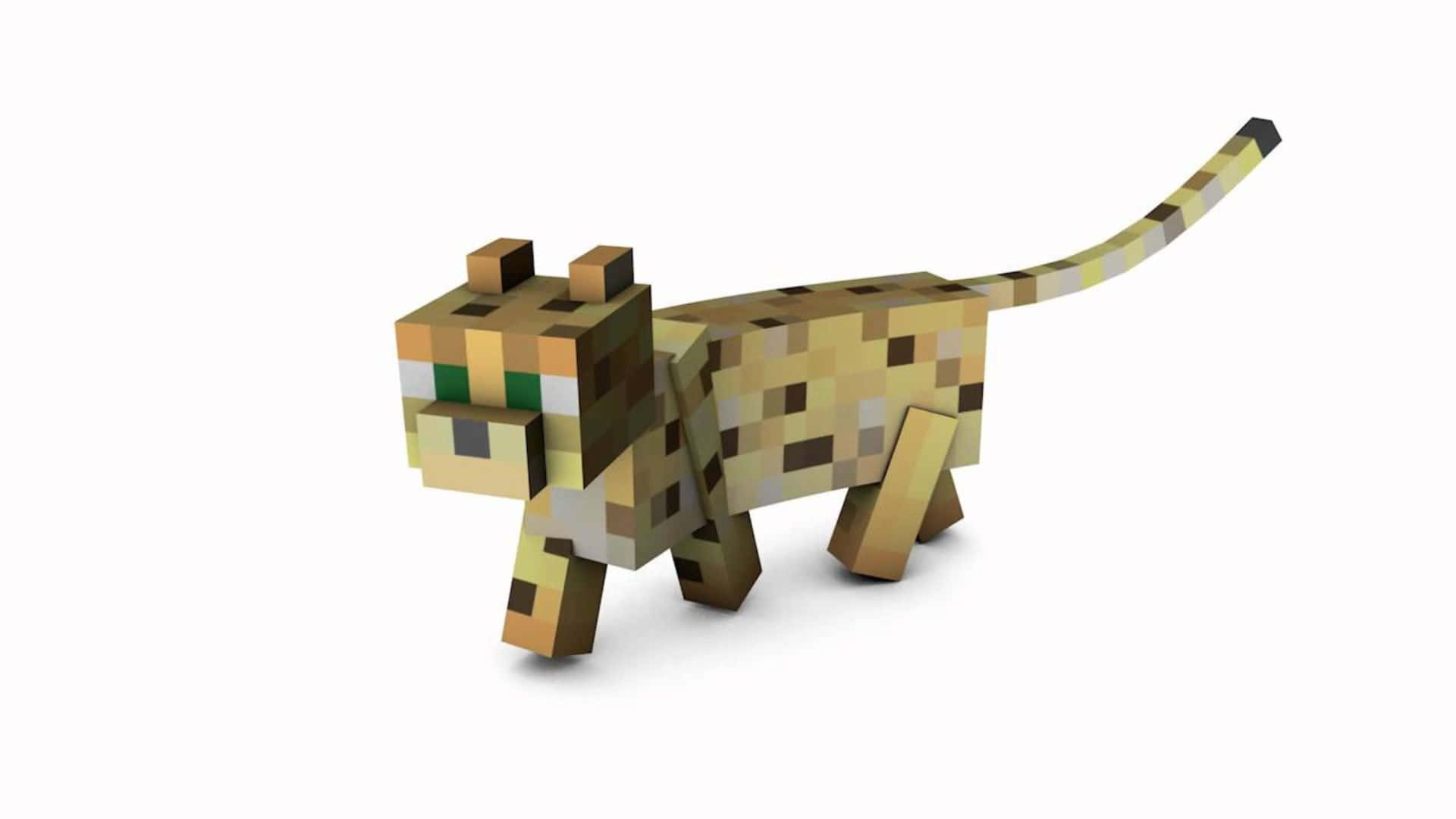 Minecraft Ocelot, pixelated, blocky tan brown and black spots, Full HD Desktop Wallpaper