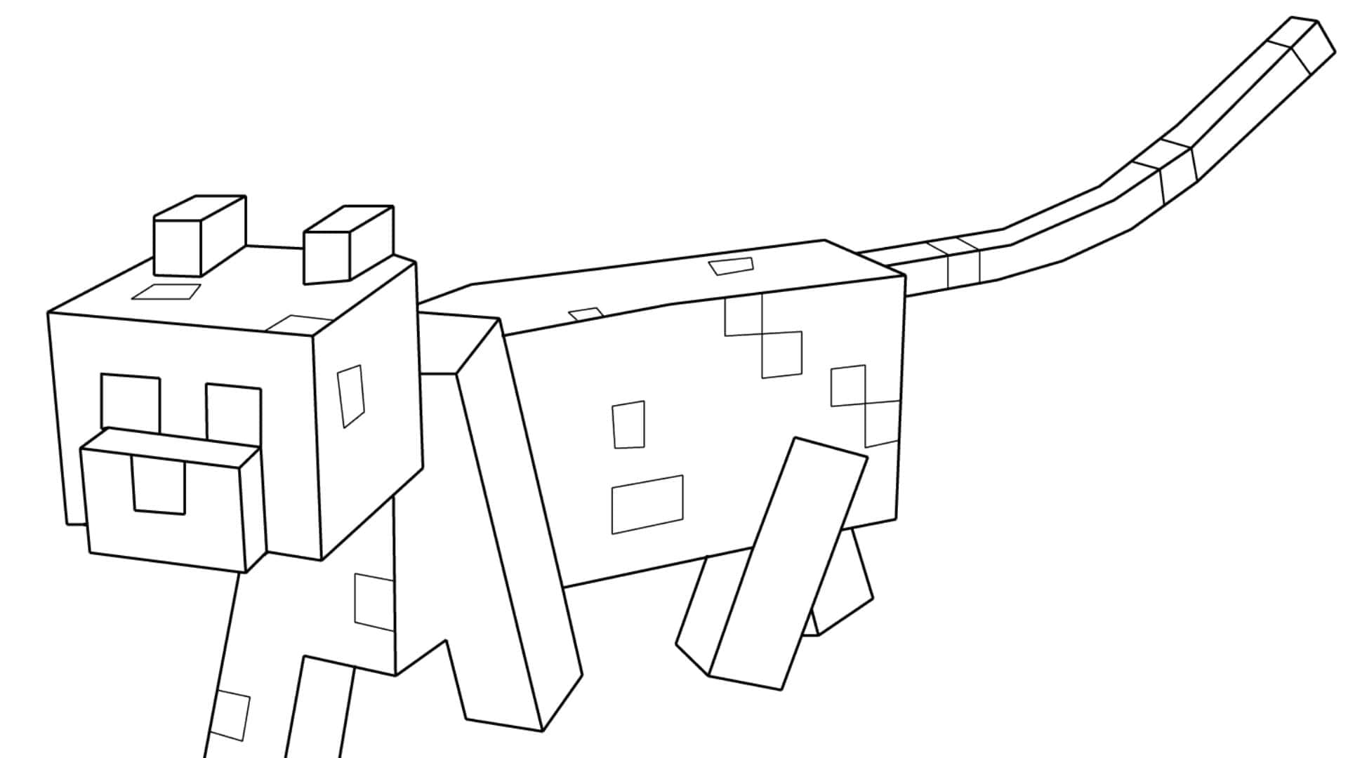 Minecraft Ocelot, black and white line drawing, blocky, Full HD Desktop Wallpaper