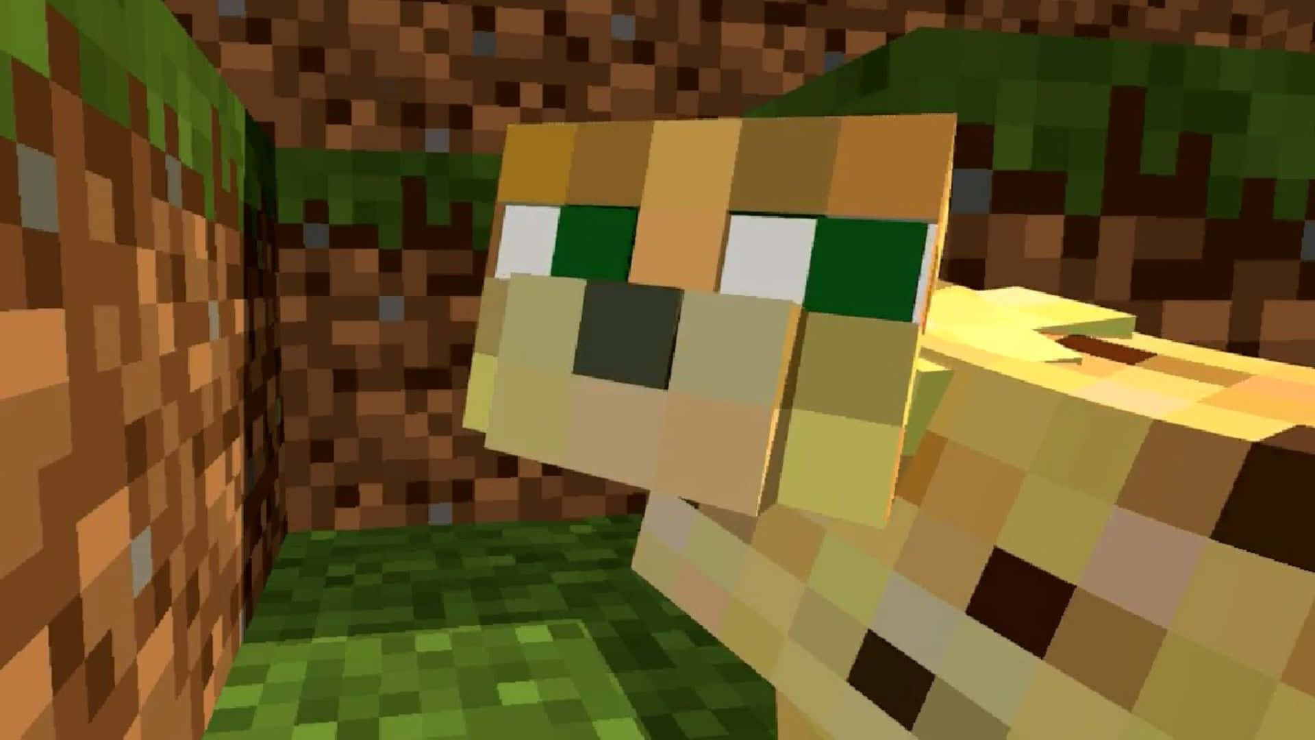 Minecraft Ocelot, pixelated, grassy hole, Full HD Desktop Wallpaper