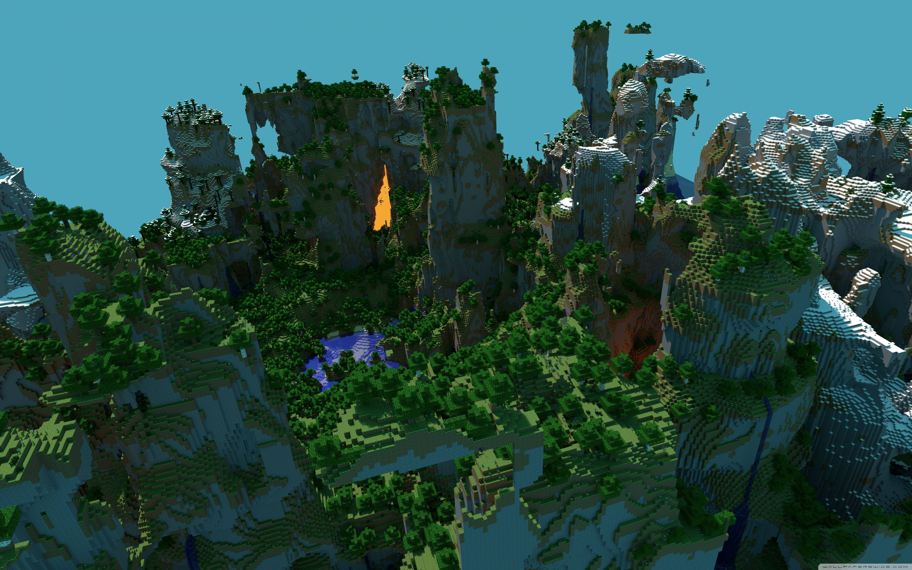 Minecraft, forest, towering cliffs, 4K Desktop Wallpaper
