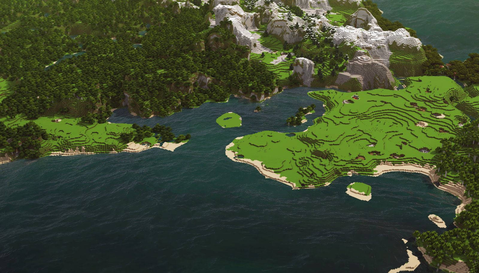 Minecraft, blocky Minecraft island, lush green terrain cliffs, HD Desktop Wallpaper
