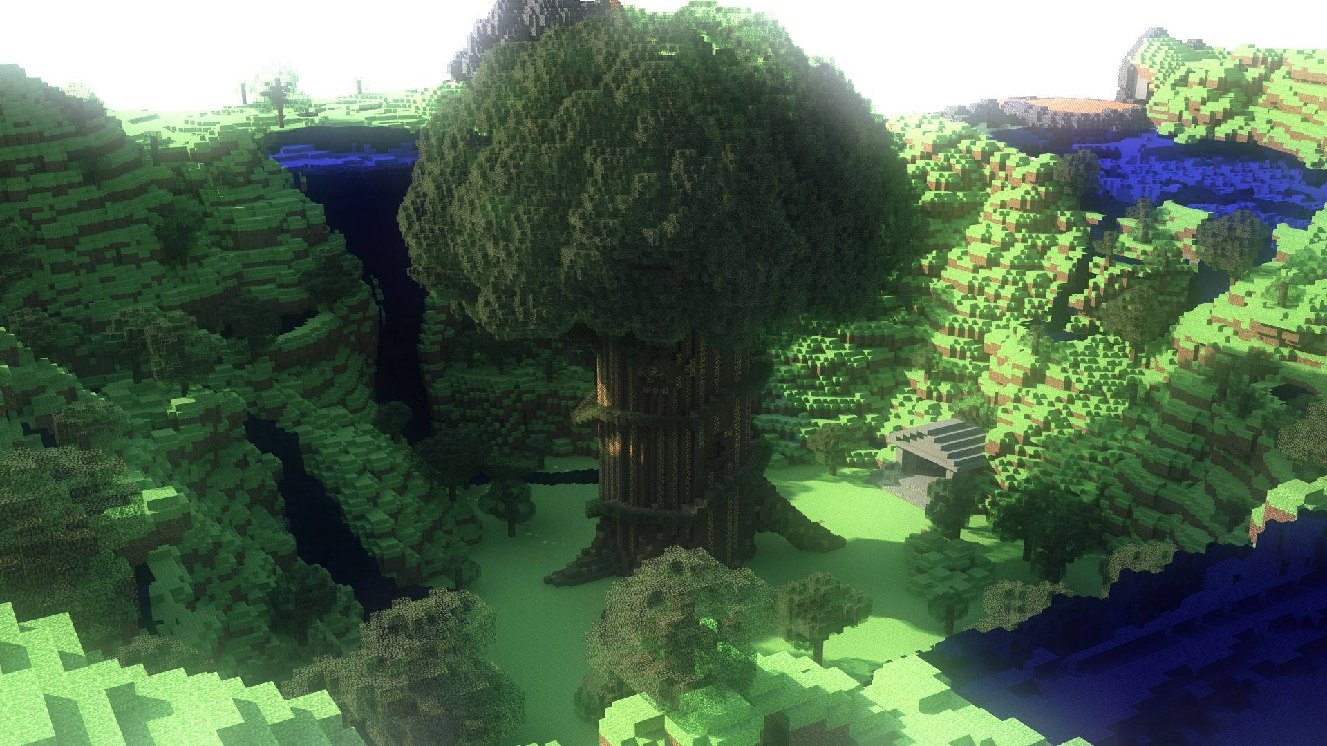 Minecraft, lush forest, pixelated tree, Full HD Desktop Wallpaper