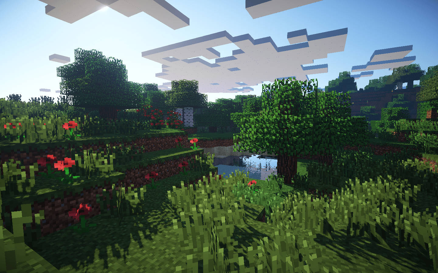 Minecraft, landscape garden, flowers, HD Desktop Wallpaper