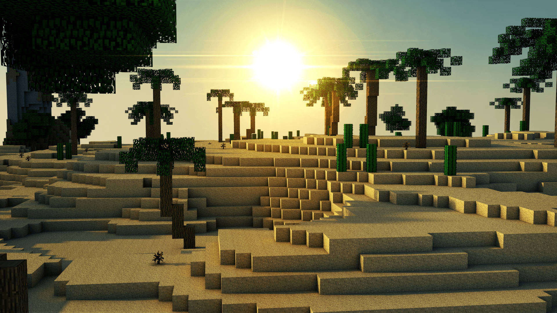 Minecraft, savanna, pixelated palm trees, Full HD Desktop Wallpaper