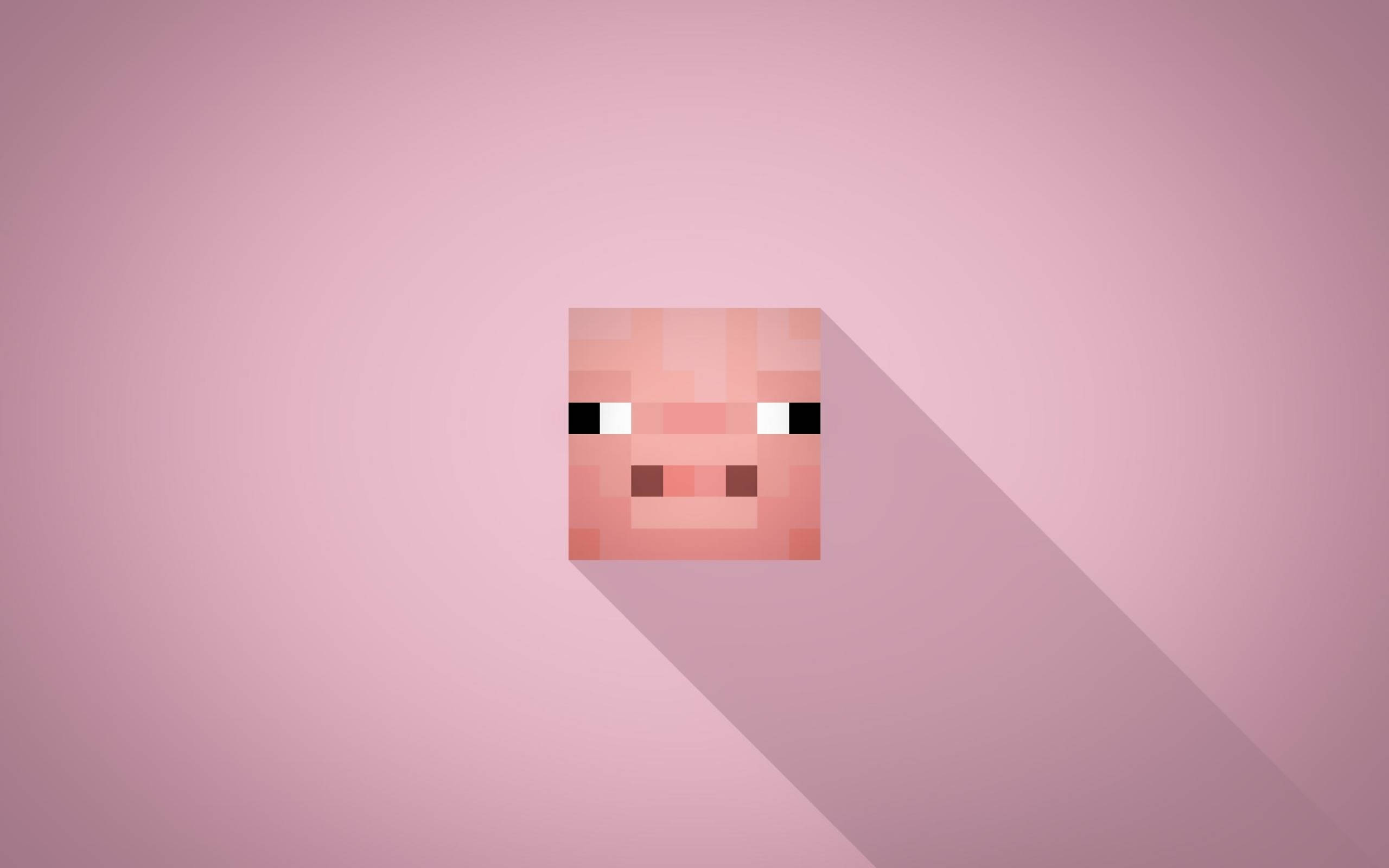 Minecraft PC, pink pig, pixelated pink pig head, 2K Desktop Wallpaper