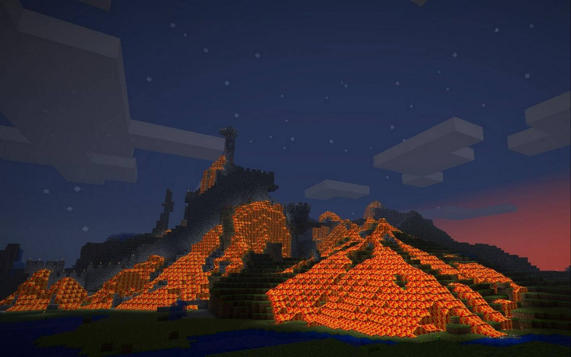 Minecraft, brown mountain, purple sky, Full HD Desktop Wallpaper