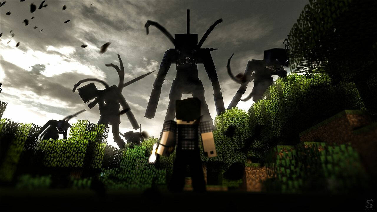 Minecraft PC, giant monsters, shadowy mobs, HD Desktop Wallpaper