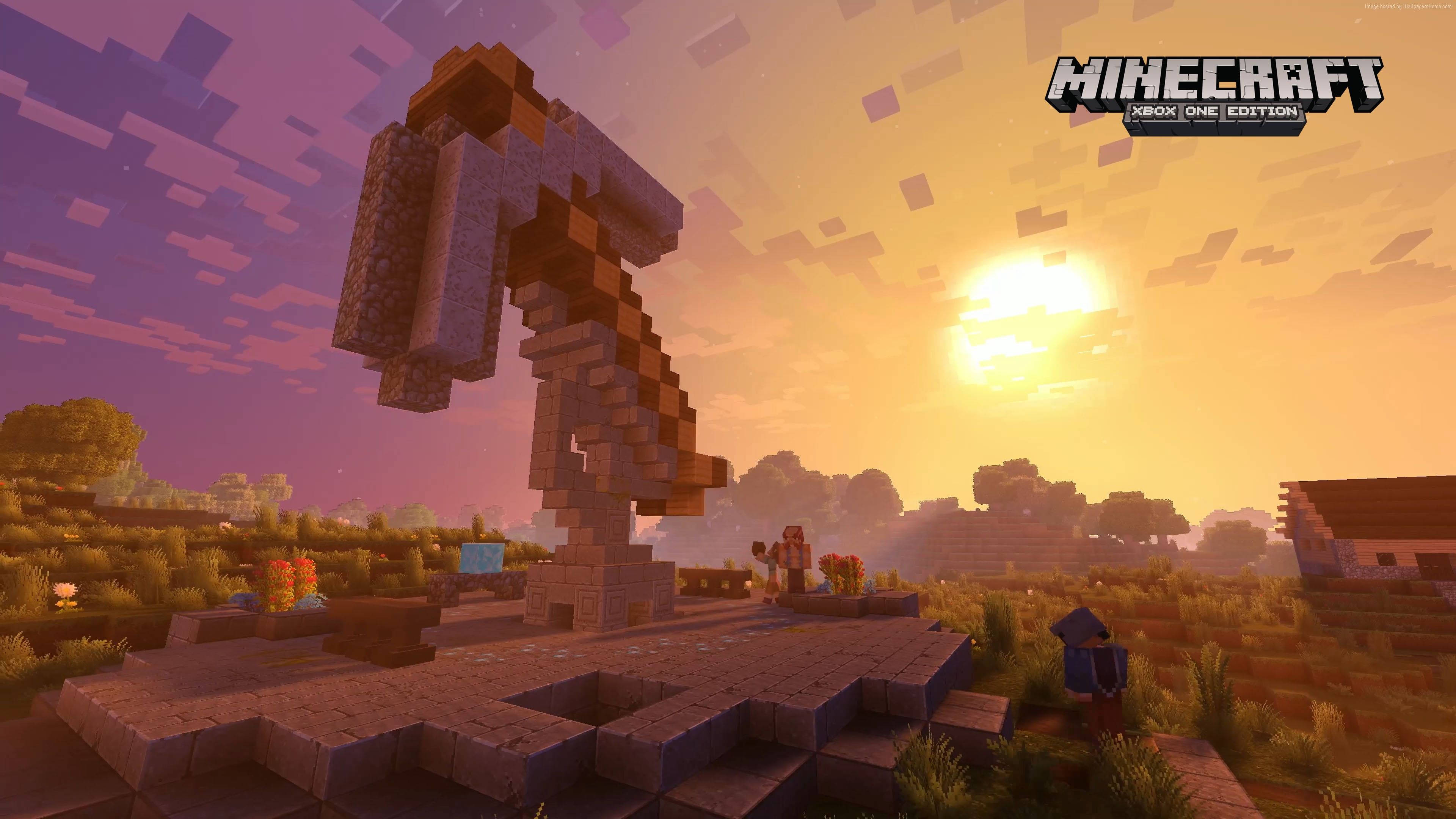 Minecraft PC, giant, stone platform, 4K Desktop Wallpaper