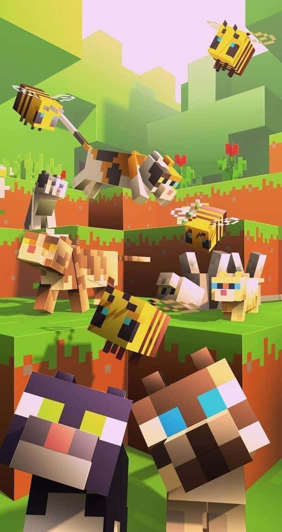 Minecraft Pets, Minecraft cats, bees, SD Phone Wallpaper