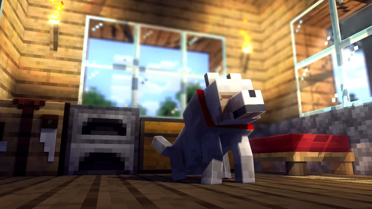 Minecraft Pets, pixelated dog, red collar, SD Desktop Wallpaper
