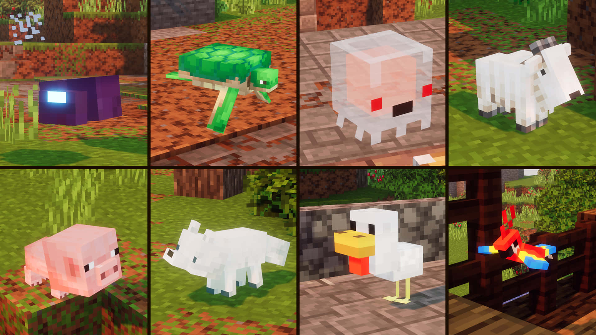 Minecraft Pets, turtles, pigs, Full HD Desktop Wallpaper