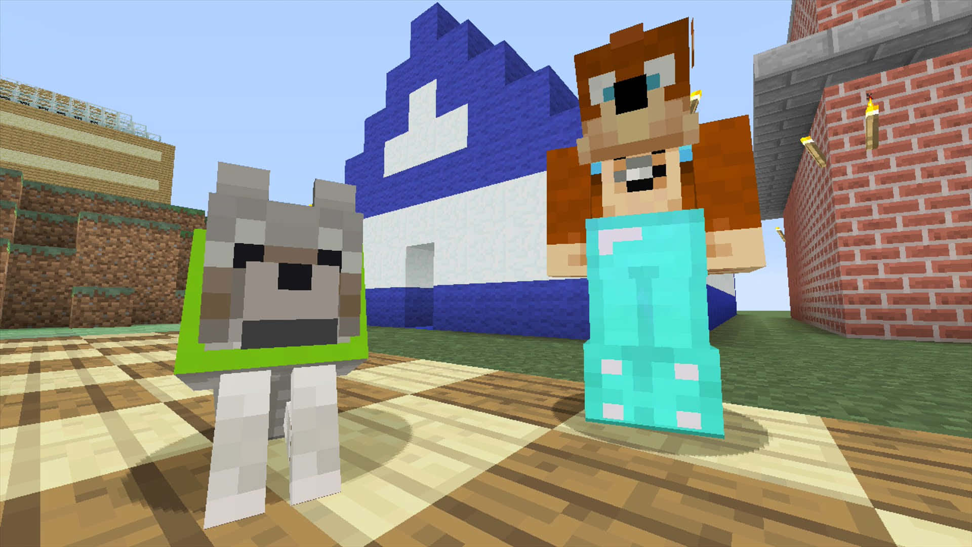 Minecraft Pets, dog, human, Full HD Desktop Wallpaper