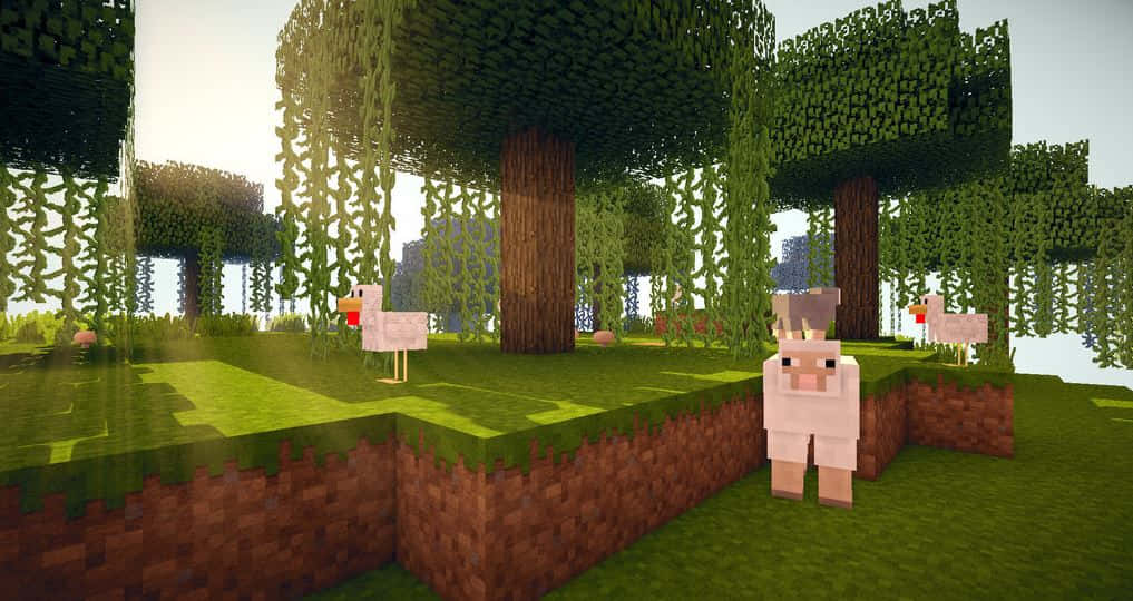 Minecraft, pixelated forest scene, sheep, SD Desktop Wallpaper