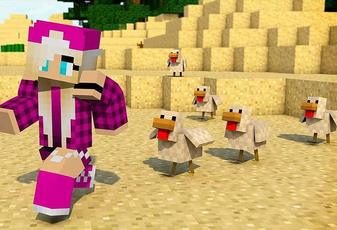 Minecraft, young Minecraft player, wolf companion, SD Desktop Wallpaper