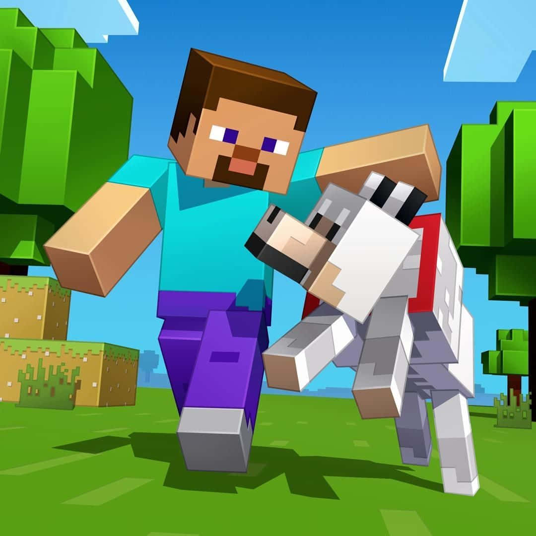 Minecraft, cyan shirt, purple pants, SD Desktop Wallpaper