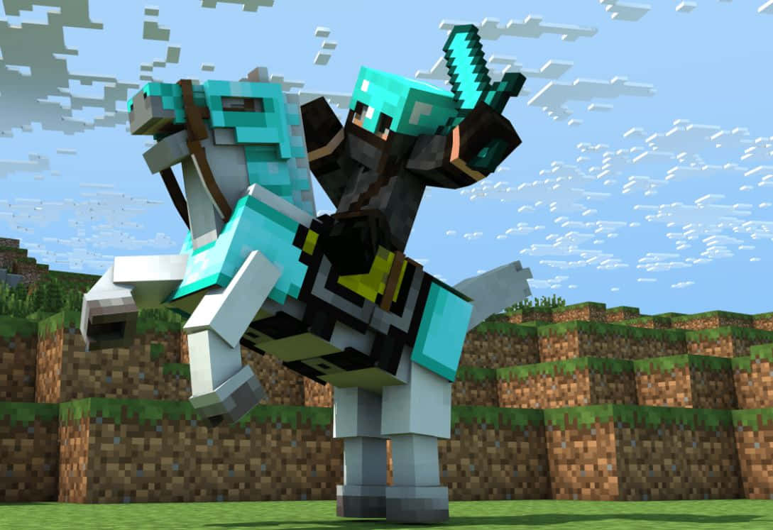Minecraft Pets, diamond armor, horse, SD Desktop Wallpaper