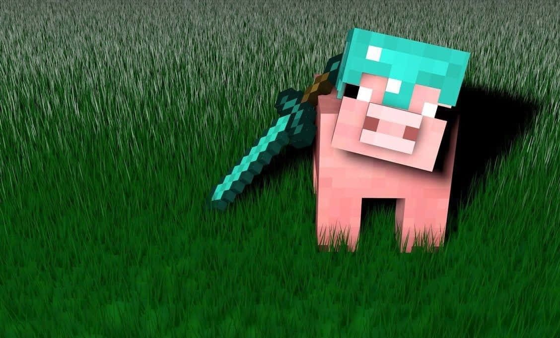 Minecraft, pig, diamond sword, SD Desktop Wallpaper