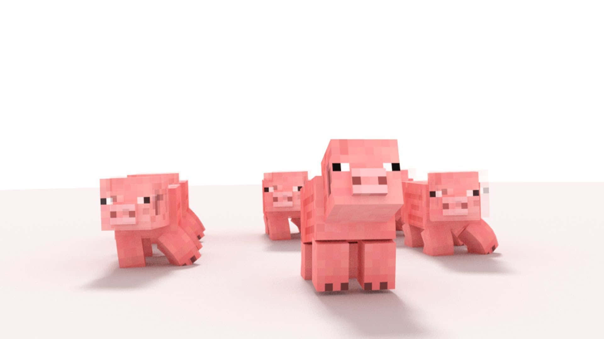 Minecraft Pig, pixelated, pink, Full HD Desktop Wallpaper